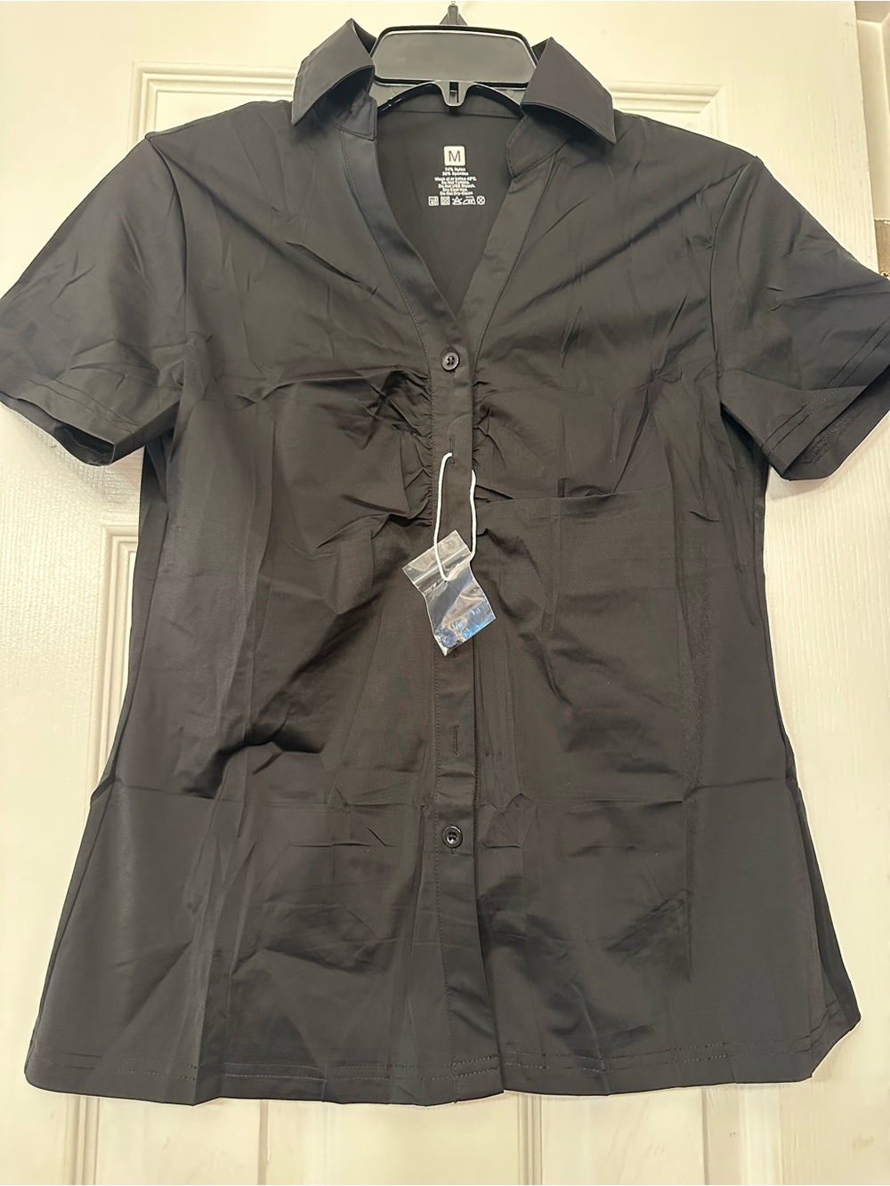 Classic Black Short-Sleeve Button-Down Blouse
